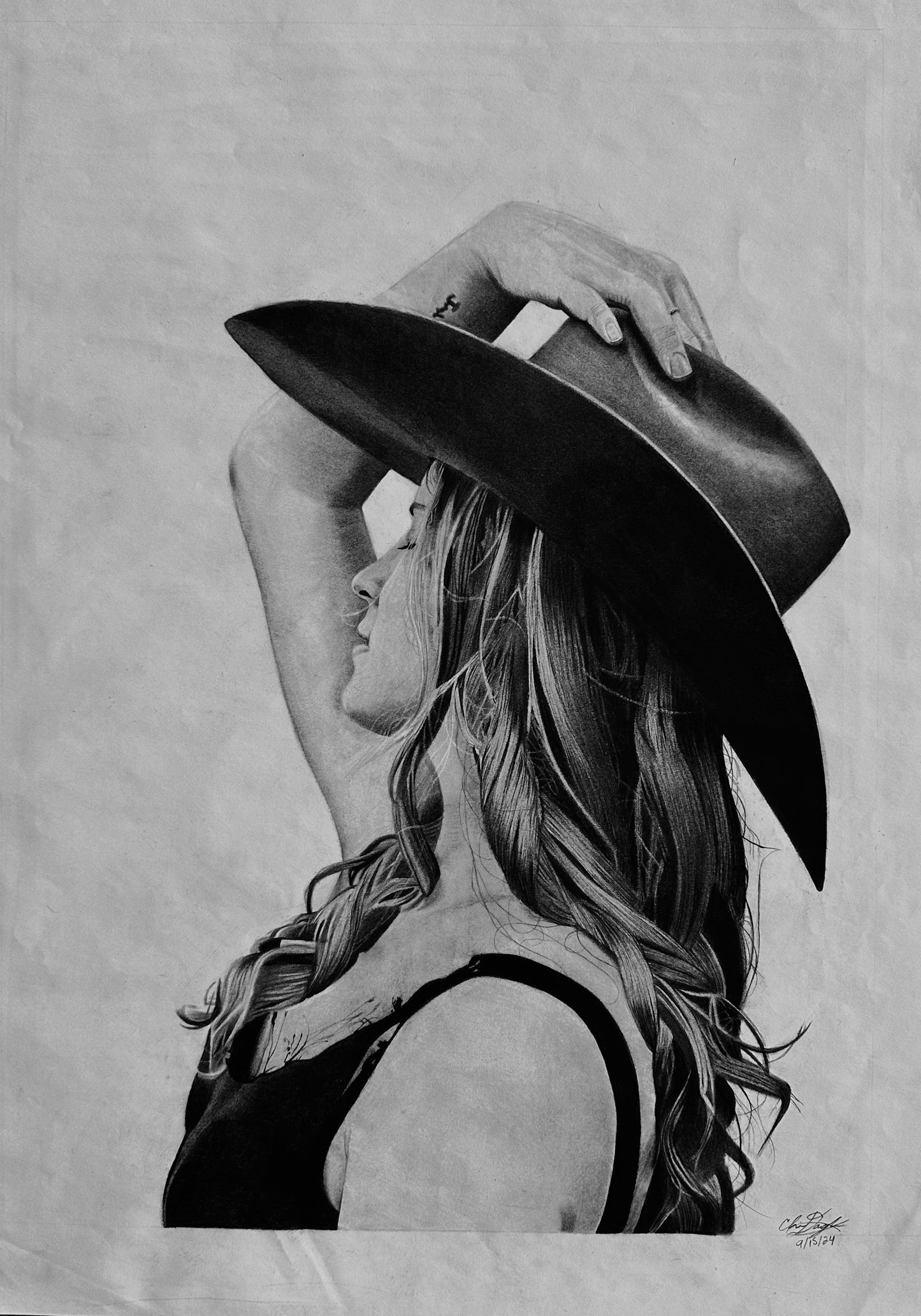 Lone Cowgirl Charcoal Portrait